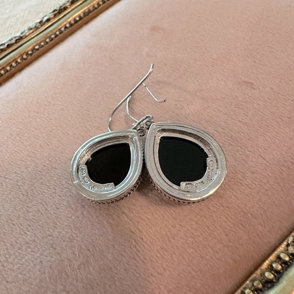 Sterling Silver Black Onyx Teardrop Dangle Earrings French Wire Classic - Picture 9 of 10